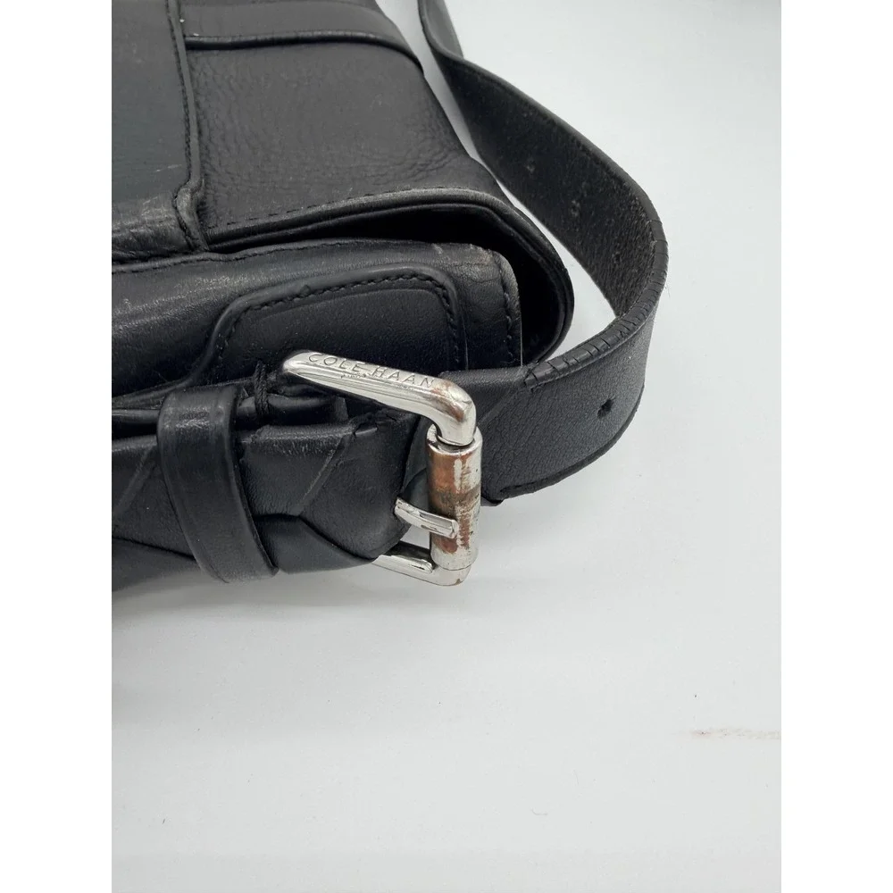 Cole Haan Messenger Bag Mens Large Black‎ Leather Crossbody Adjustable Strap